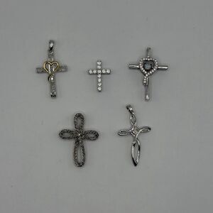 925 Sterling Silver Cross Pendants Lot of 5 Religious Jewelry Mixed Styles